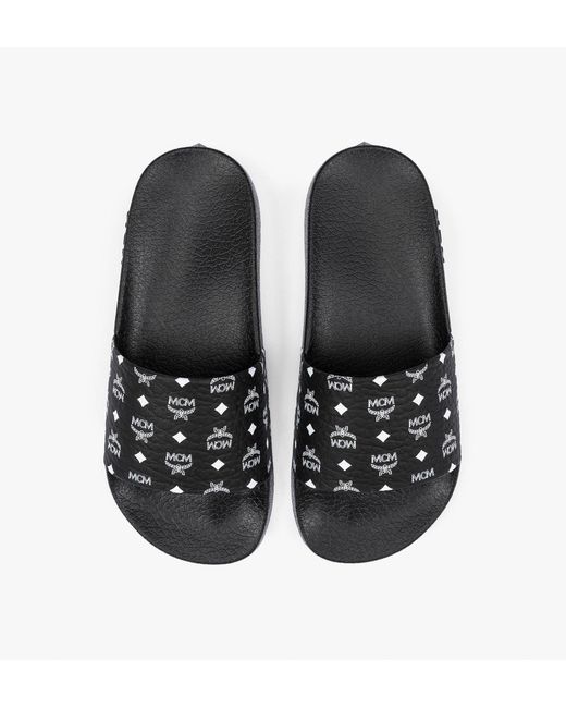 MCM Black Monogram Print Rubber Slides