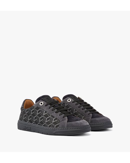 MCM Suede Terrain Lo Sneakers In Cubic Monogram Jacquard in Grey (Gray ...