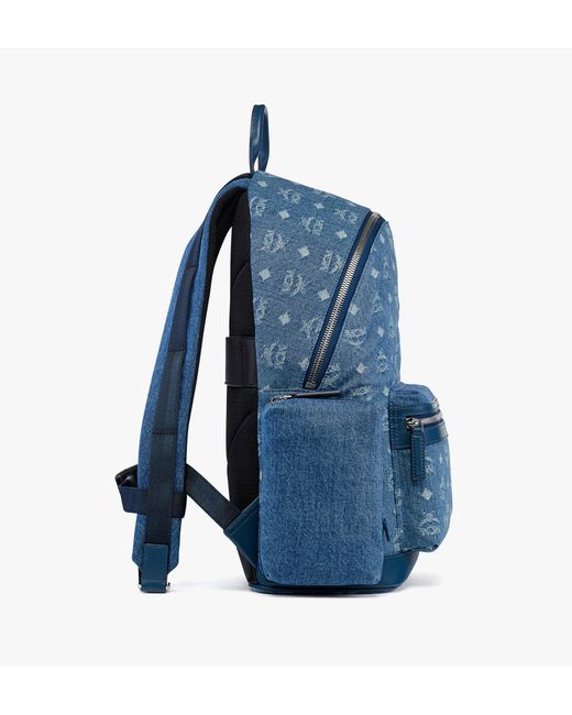 MCM Blue Stark Backpack In Monogram Denim Jacquard for men