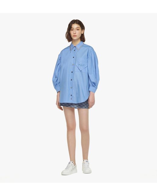 MCM Blue Three-quarter Puff Sleeve Oversized Shirt