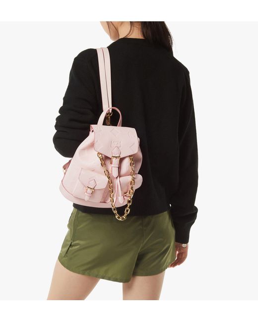 MCM Pink Aren Drawstring Backpack In Maxi Monogram Leather