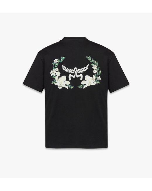 MCM Black Floral Laurel T-shirt In Organic Cotton for men