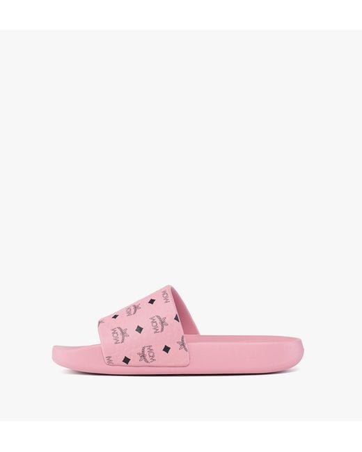 MCM Pink Monogram Print Rubber Slides