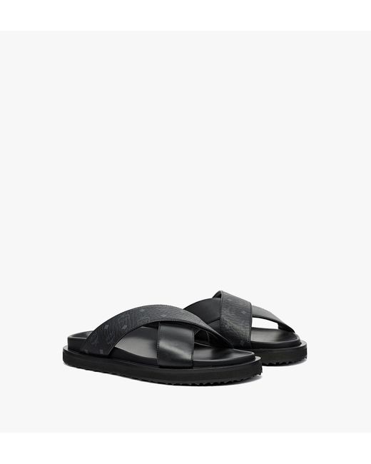 MCM Black Sandals In Visetos Leather Mix for men