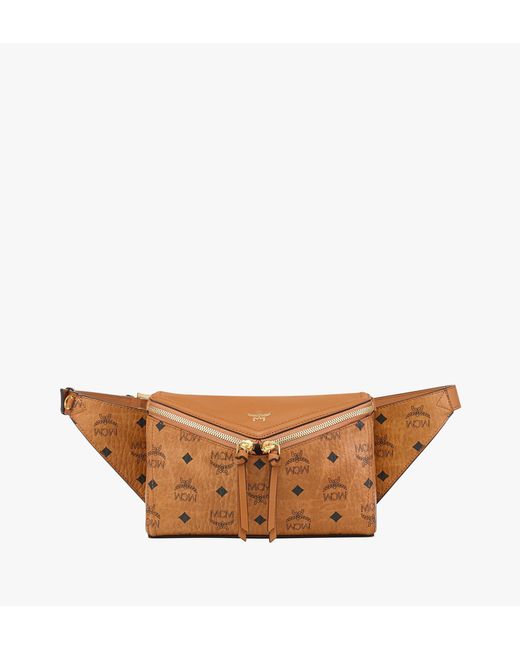 MCM Brown Diamond 3d Belt Bag In Visetos Leather Mix