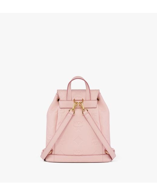 MCM Pink Aren Drawstring Backpack In Maxi Monogram Leather