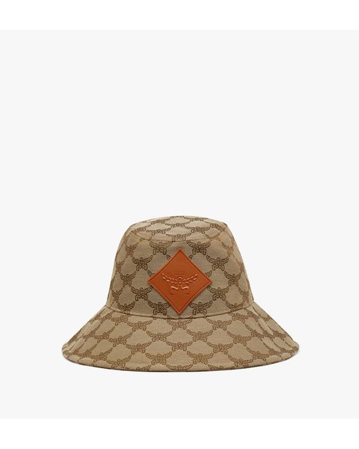 MCM Brown Wide Bucket Hat In Lauretos Denim Jacquard for men