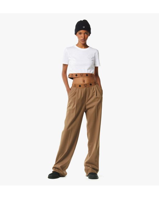 MCM Natural Monogram Pants In Wool Twill