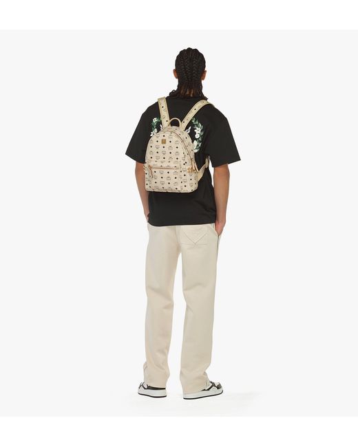 MCM Natural Stark Side Studs Backpack In Visetos for men