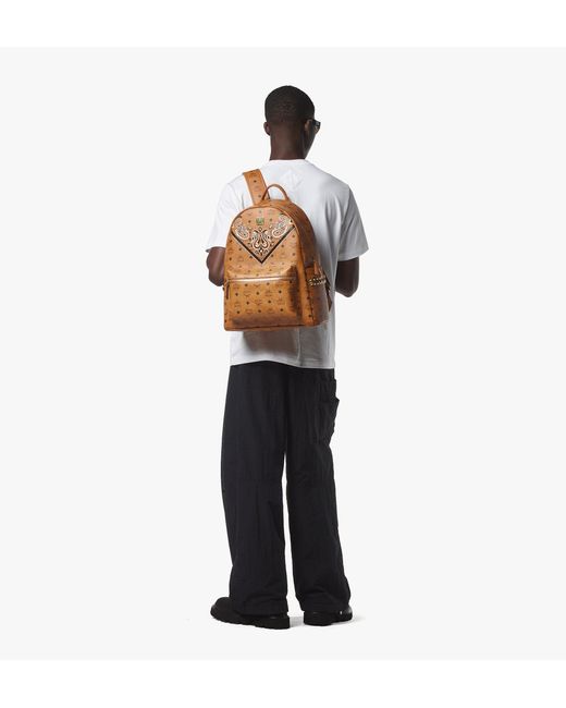 MCM Metallic Stark Side Studs Backpack In Bandana Visetos for men