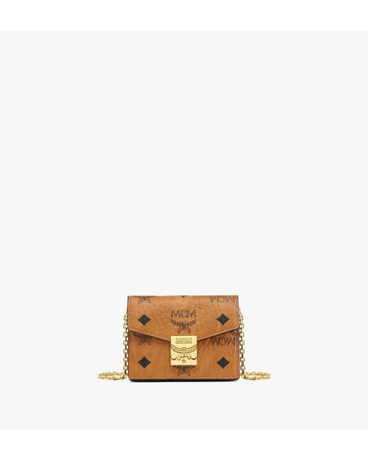 MCM Natural Tracy Chain Card Wallet In Visetos