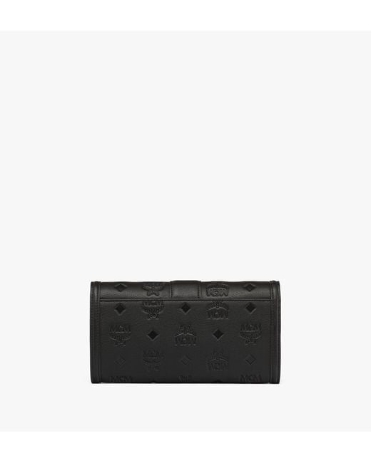 MCM Black Tracy Chain Wallet In Embossed Monogram Leather