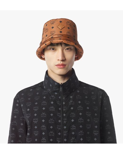 MCM Brown Padded Bucket Hat In Monogram Print Econyl for men