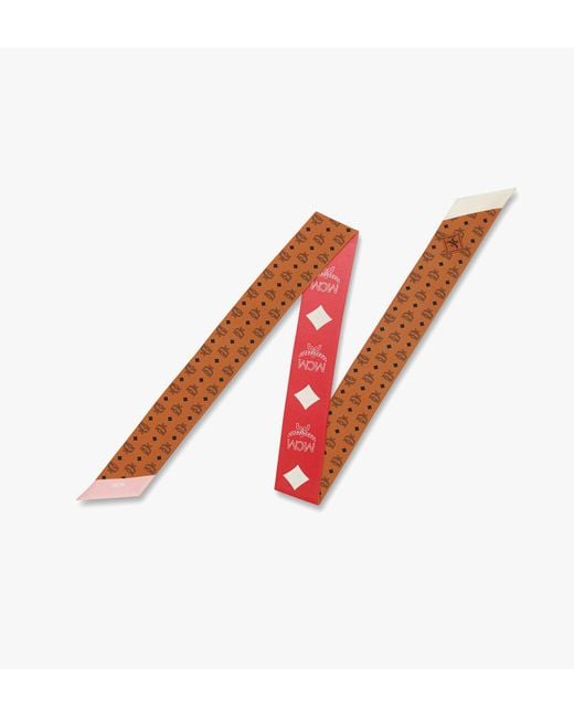 MCM Red Reversible Monogram Print Petite Scarf In Organic Silk