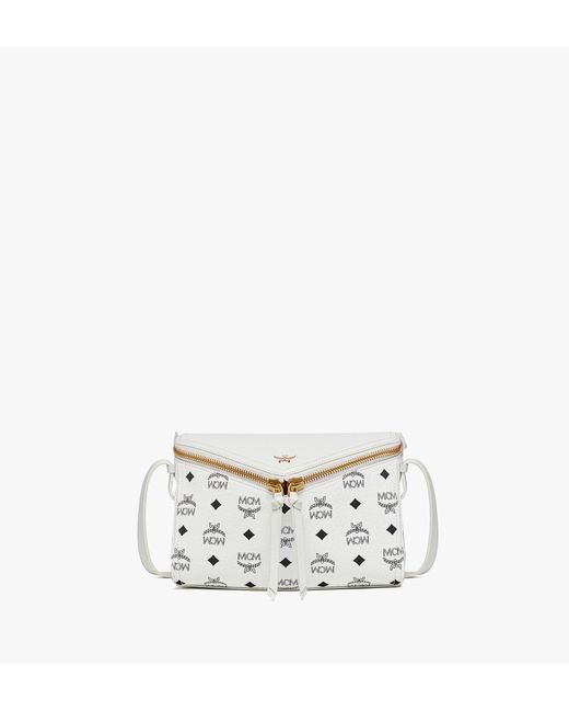MCM White Diamant 3d Shoulder Bag In Visetos Leather Mix