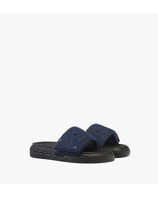 MCM Blue Slide Sandals In Monogram Neoprene for men