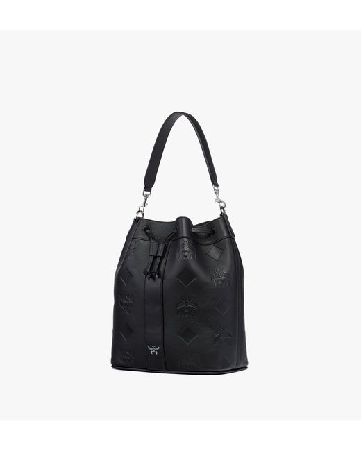 MCM Black Dessau Drawstring Bag In Maxi Monogram Leather