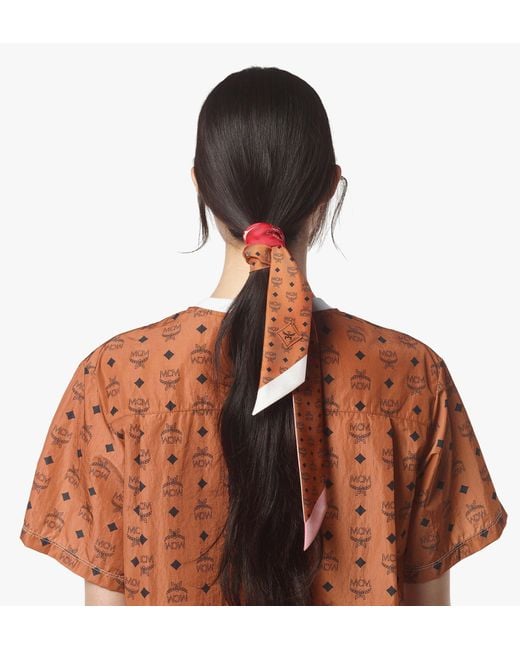 MCM Red Reversible Monogram Print Petite Scarf In Organic Silk