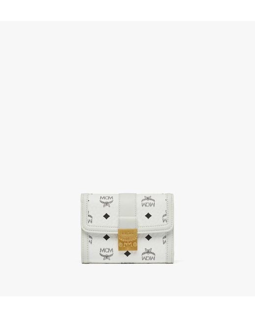 MCM White Tracy Trifold Wallet In Visetos