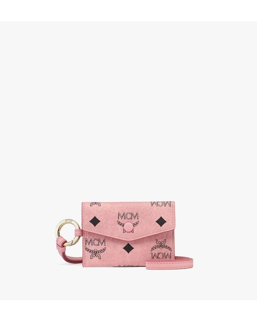 MCM Pink Aren Lanyard Card Wallet In Visetos for men