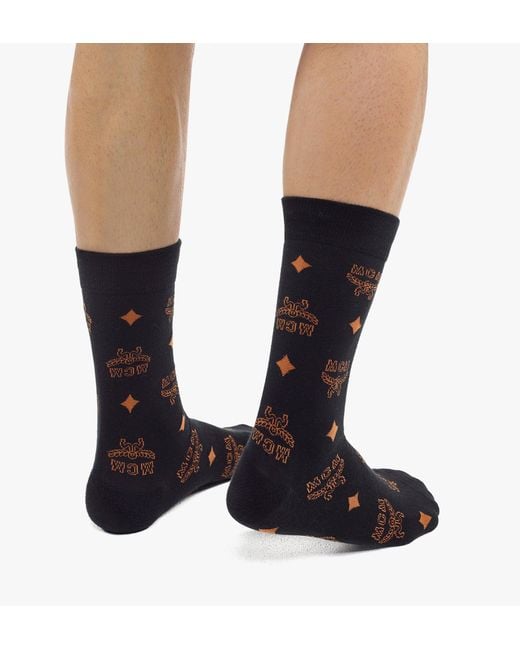 MCM Black Monogram Knit Socks for men