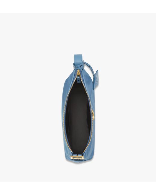 MCM Blue Aren Hobo In Recycled Nylon And Monogram Print Leather