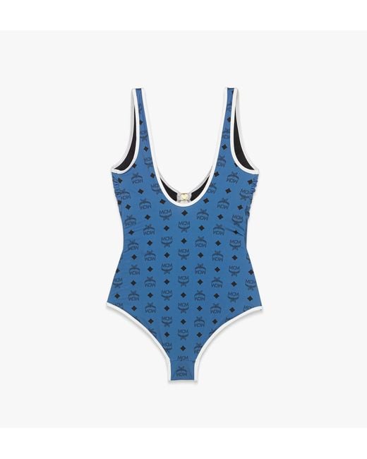 MCM Blue Monogram Print Swimsuit