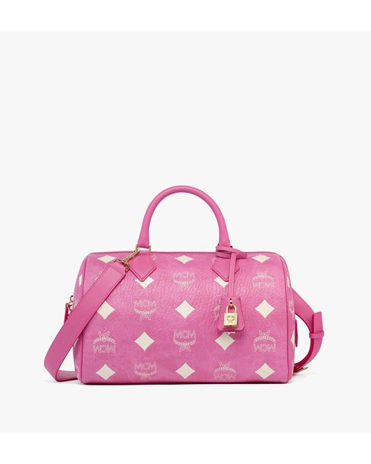 MCM Pink Ella Boston Bag In Maxi Visetos