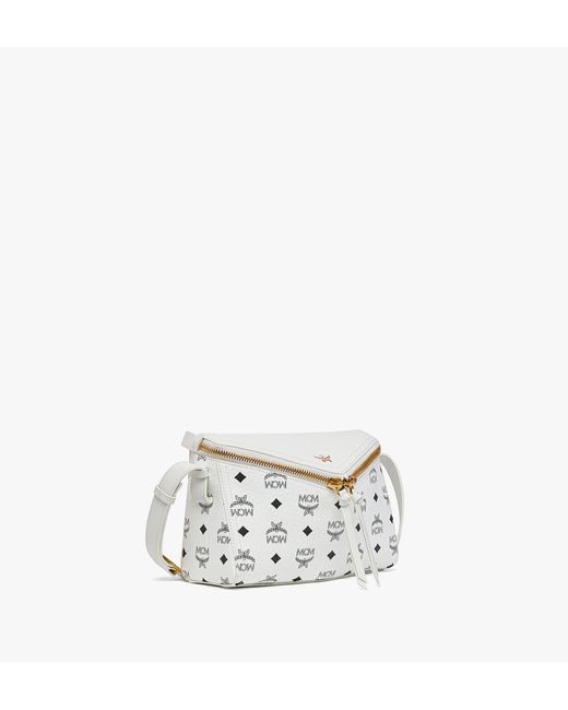 MCM White Diamant 3d Shoulder Bag In Visetos Leather Mix