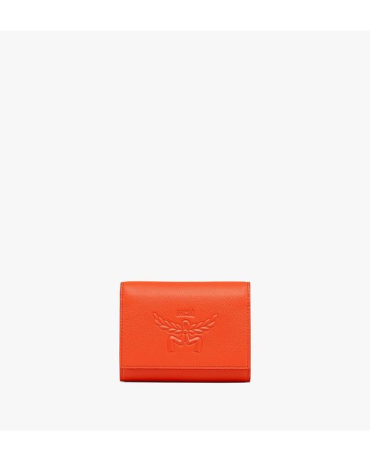 MCM Red Himmel Trifold Wallet In Embossed Logo Leather