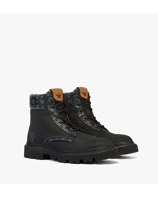 MCM Black Ankle Boots In Nubuck And Monogram Print Leather for men