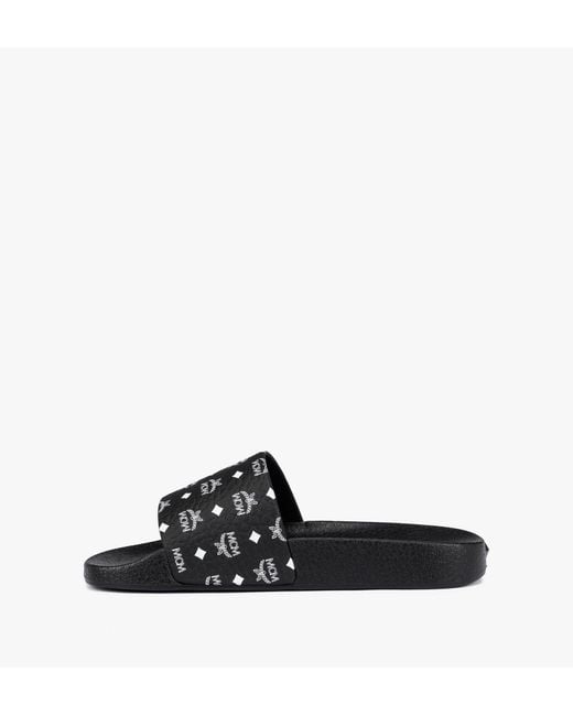 MCM Black Monogram Print Rubber Slides