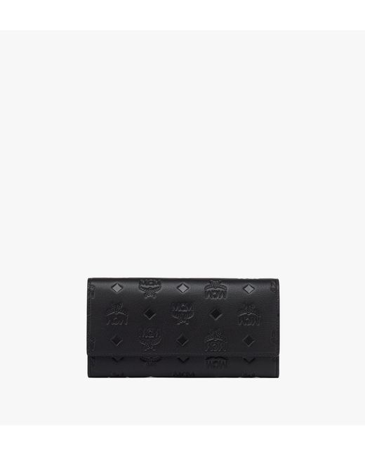 MCM Black Aren Continental Wallet In Embossed Monogram Leather