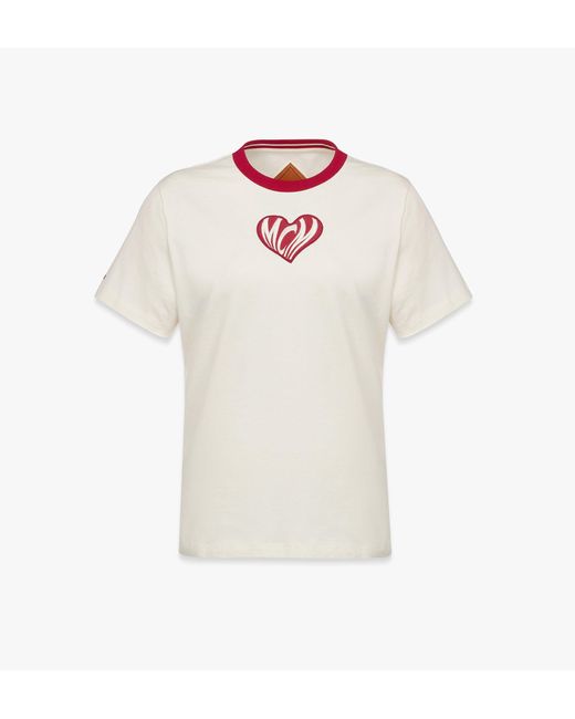 MCM White Heart Logo T-shirt In Organic Cotton
