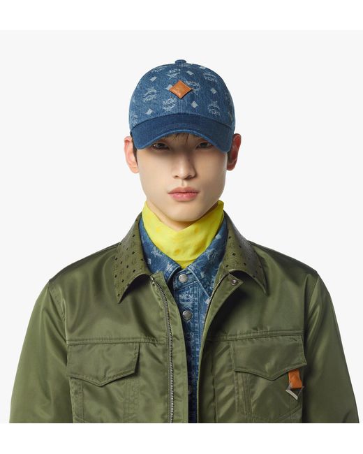 MCM Blue Classic Cap In Monogram Denim Jacquard for men