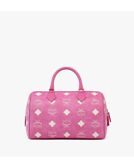 MCM Pink Ella Boston Bag In Maxi Visetos