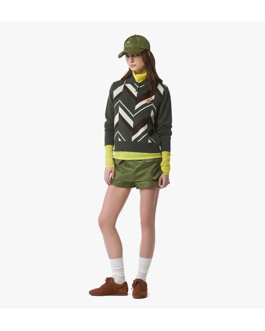 MCM Green Mega Herringbone Polo Sweater In Wool Jacquard