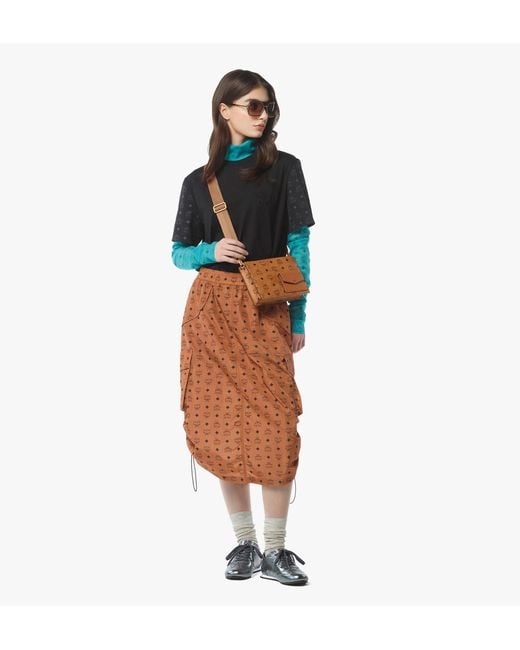 MCM Brown Aren Standing Crossbody Pouch In Visetos for men