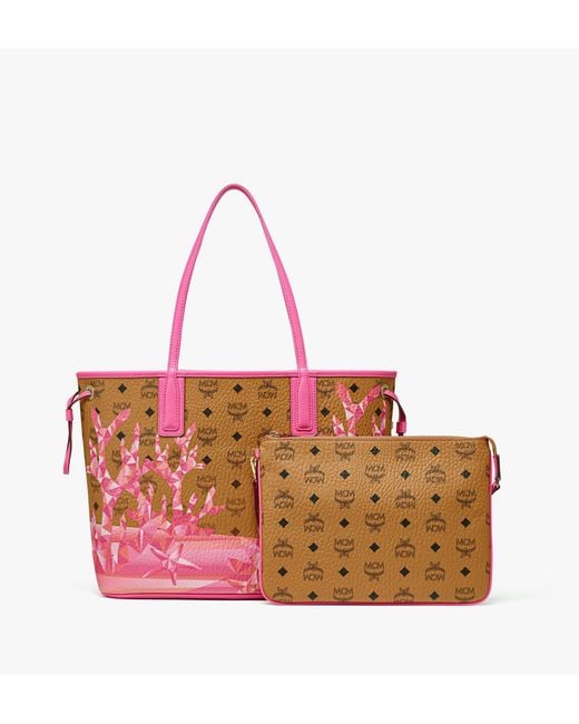 MCM Pink Liz Shopper In Cubic Coral Visetos
