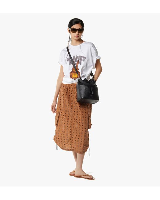 MCM Black Dessau Drawstring Bag In Maxi Monogram Leather