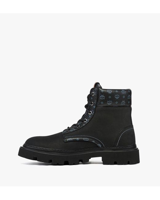 MCM Black Ankle Boots In Nubuck And Monogram Print Leather for men