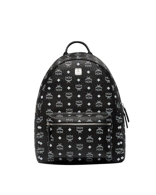 MCM Black Stark White Logo Backpack In Visetos for men