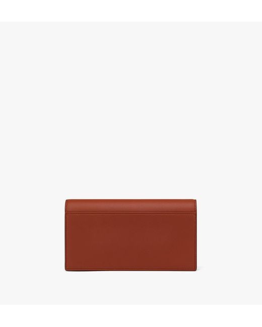 MCM Brown Diamond Chain Wallet In Spanish Calf Leather