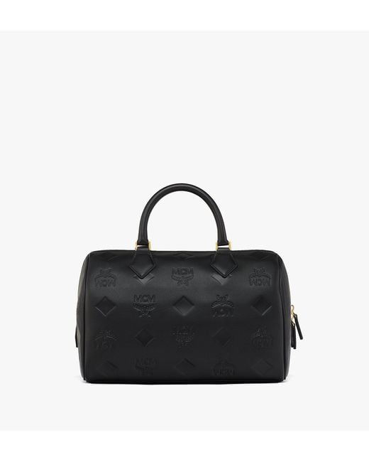 MCM Black Ella Boston Bag In Maxi Monogram Leather