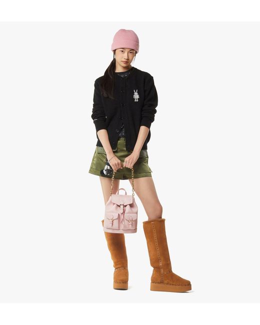 MCM Pink Aren Drawstring Backpack In Maxi Monogram Leather