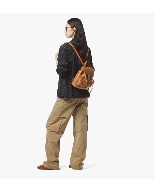 MCM Metallic Aren Drawstring Backpack In Visetos