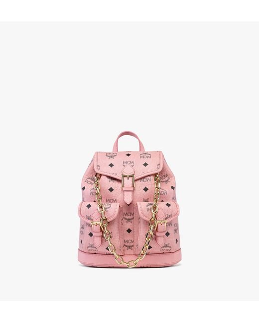 MCM Pink Aren Drawstring Backpack In Visetos