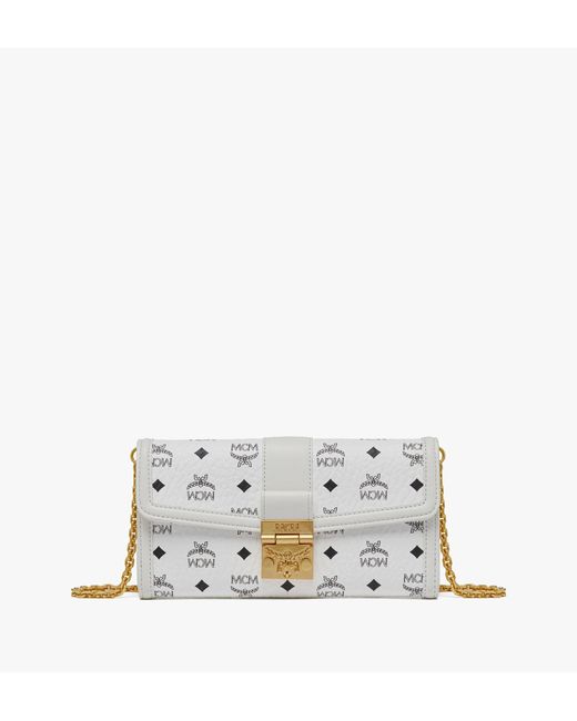 MCM White Tracy Chain Wallet In Visetos