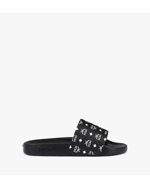 MCM Black Monogram Print Rubber Slides