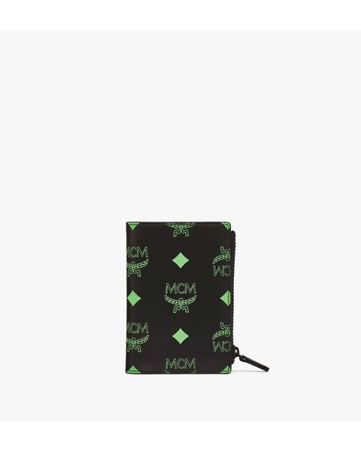 MCM Bifold Card Wallet In Color Splash Logo Leather in Green for Men - Lyst
